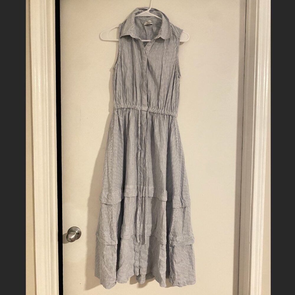 Calvin Klein Oxford Blue Striped Ruffle Tiered Shirt Dress – Size 4